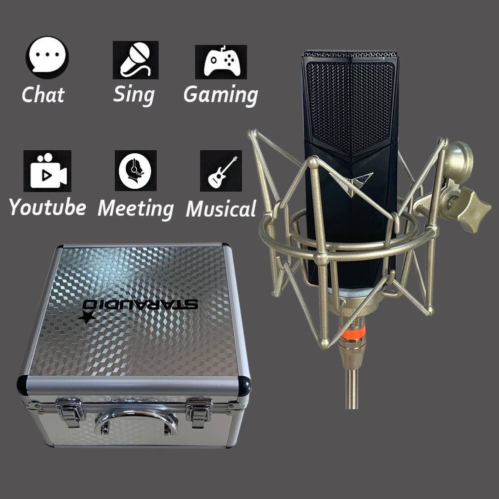 Audio Cardioid Microphone Elecrect Condenser Complete Set Recording Live Mic
