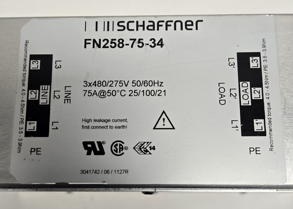 SCHAFFNER FN258-75-34 POWER LINE FILTER.