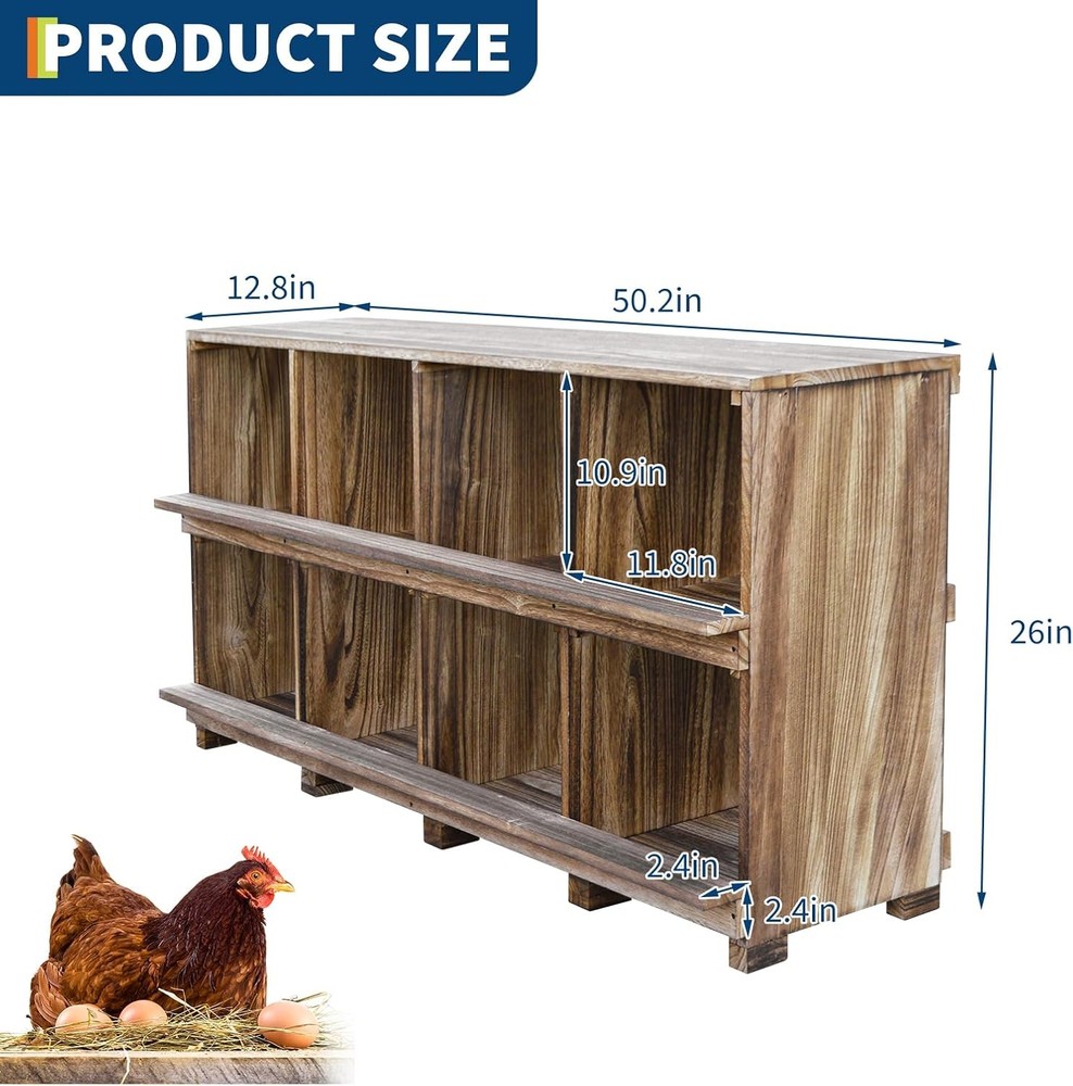 Chicken Nesting Box, 8 Compartment Wooden Nesting Boxes for Chickens