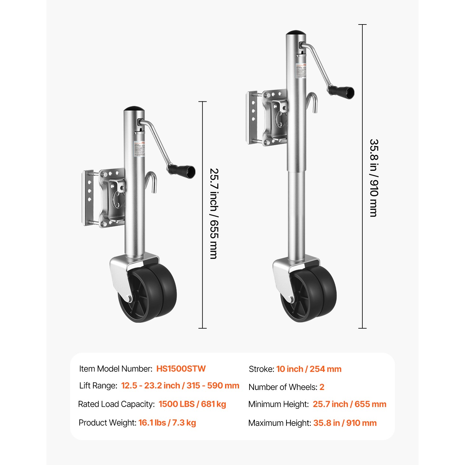 Boat Trailer Jack Marine Heavy Duty Swivel Mount Tongue Jack 1500 lbs Load