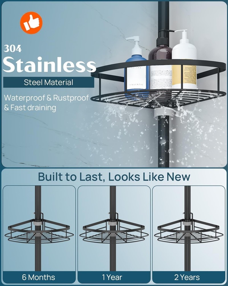 Elegant Rustproof Corner Shower Caddy - 4-Tier Adjustable & Durable Design