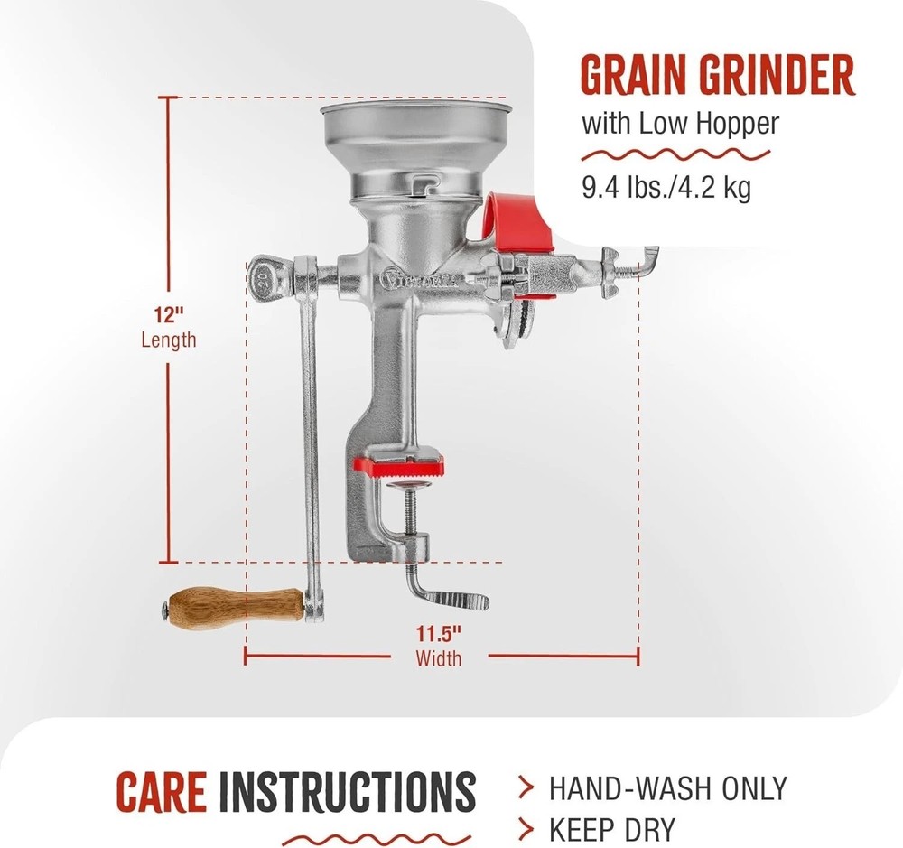 Versatile Cast Iron Grain Grinder with Adjustable Features for Home Use