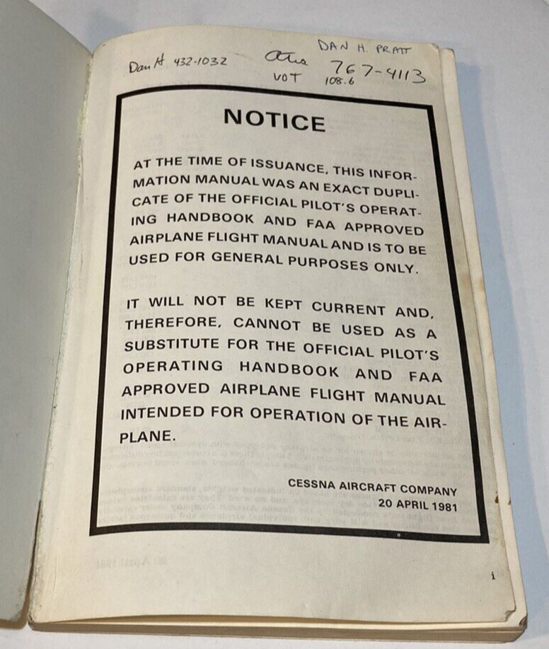 Cessna 1982 Model 152 Information Manual