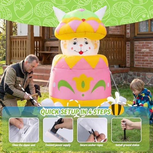 5.9FT Easter Inflatable Bunny with Pop-Up Action, Built-in Up-and-Down Bunny