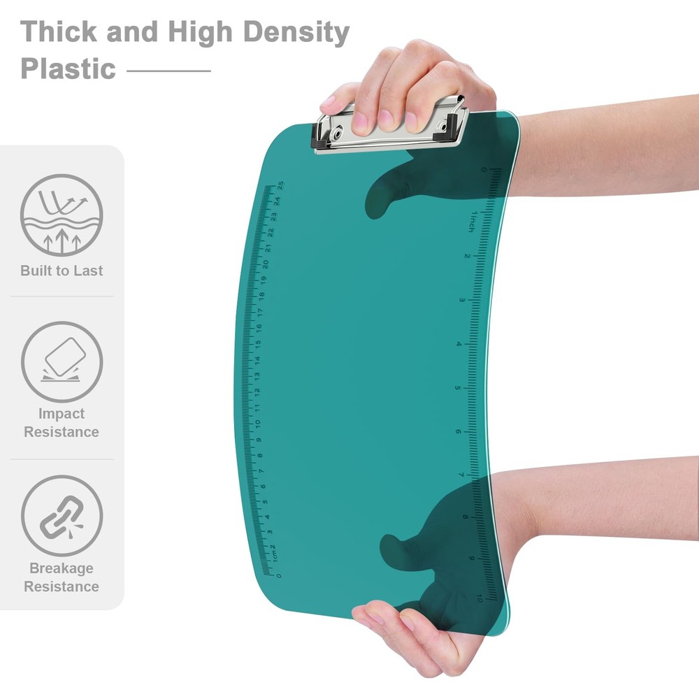 Plastic Clipboards Translucent Ruler Low Profile, Office School Letter Teal