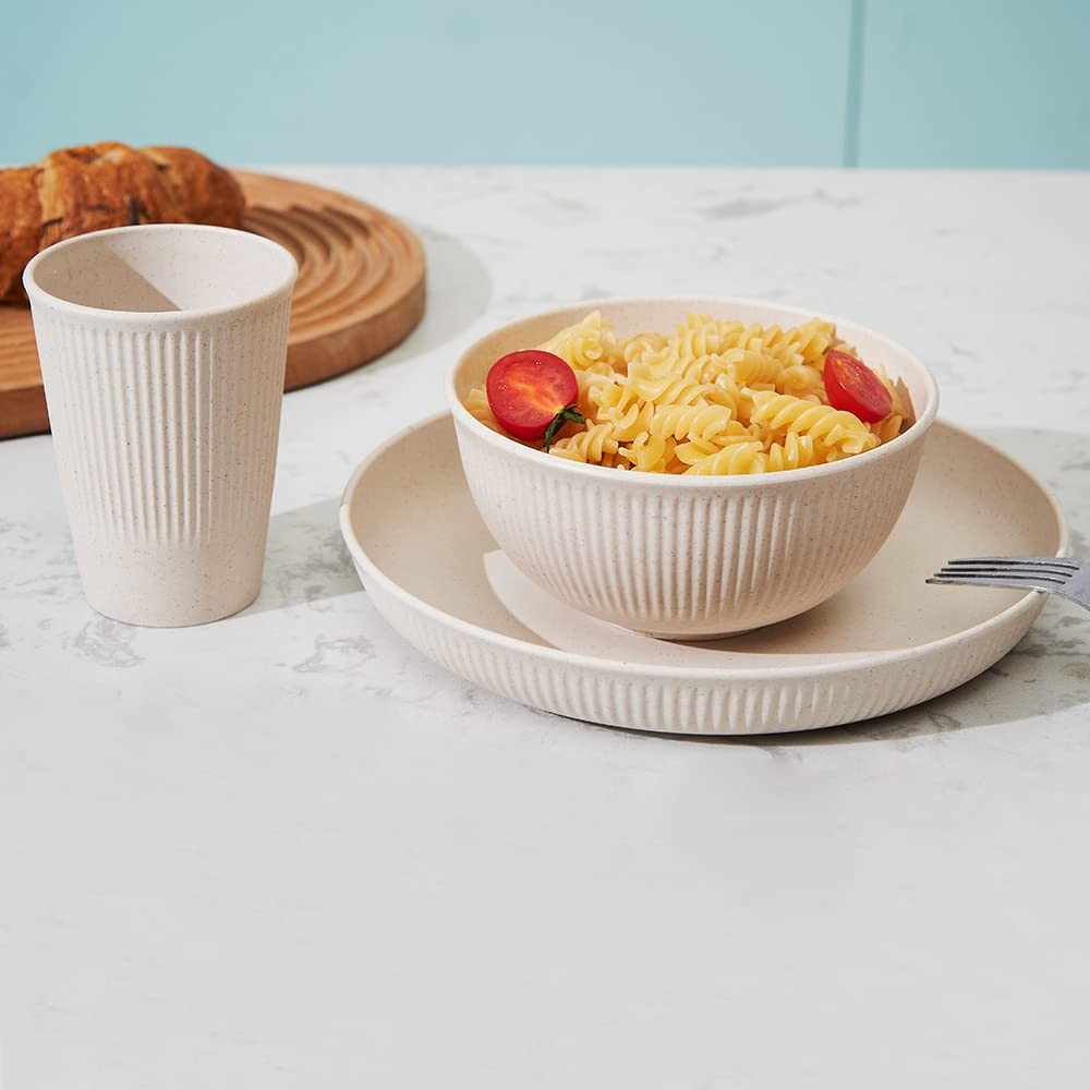18pcs Wheat Straw Dinnerware Sets Unbreakable Reusable Dinnerware Set Kitchen...