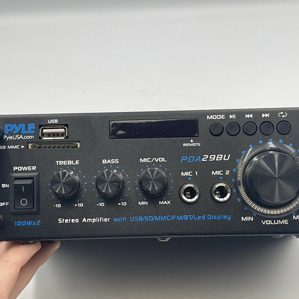 Pyle Compact Bluetooth FM Power Amplifier 100WX2 Max 2 Inputs w/ RCA & Terminals