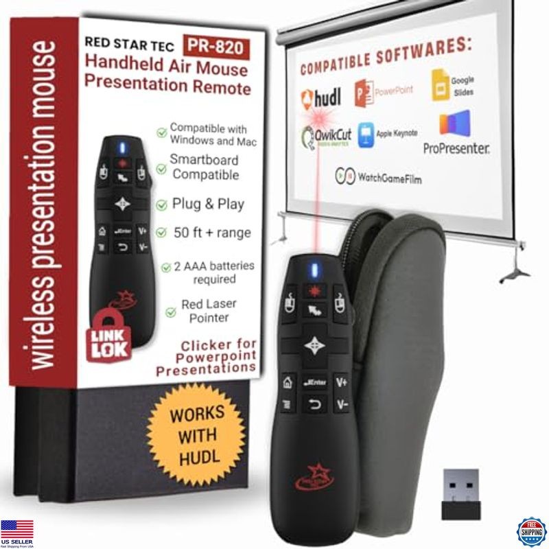 Wireless Presentation Clicker with Laser Pointer, Air Mouse for Slideshows