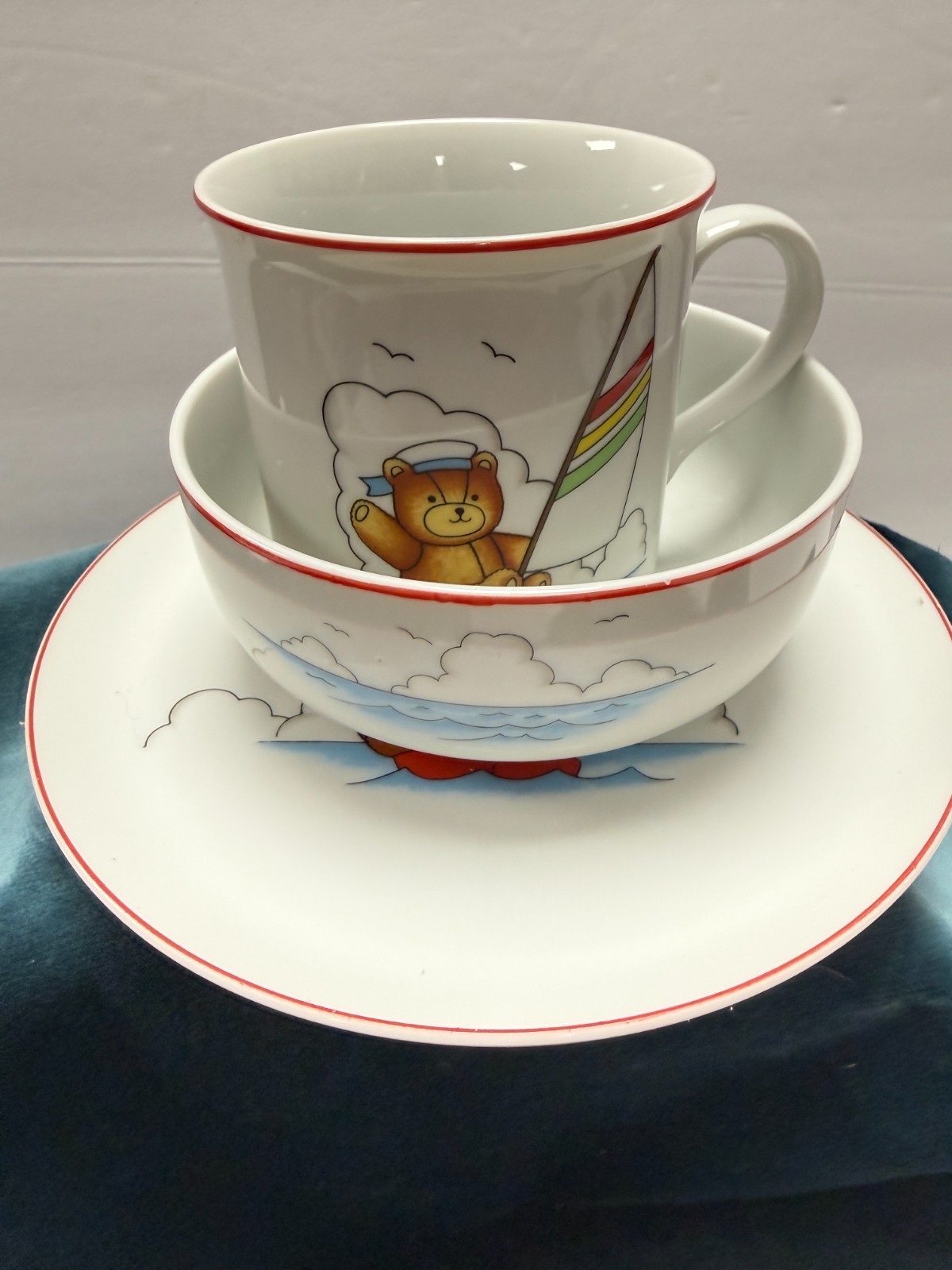 Vintage Made in Japan Childrens Place Setting Teddy Bear Plate Bowl Mug