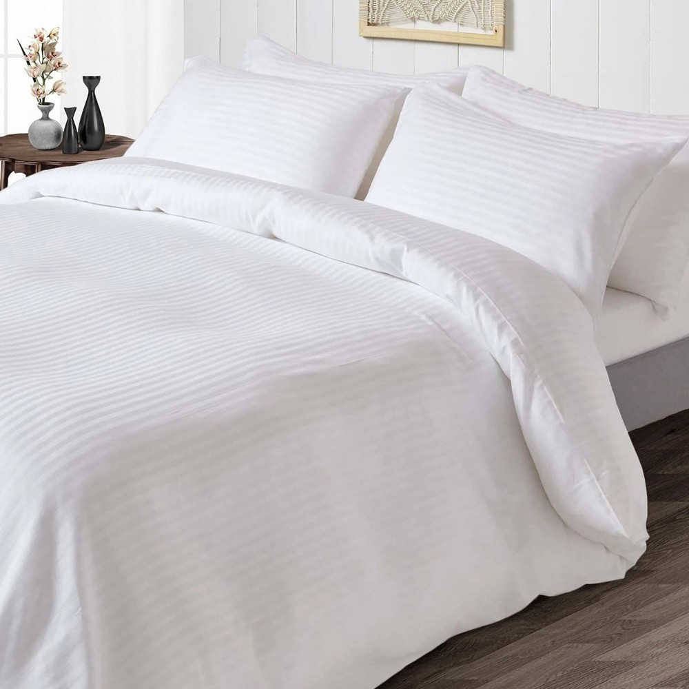 Soft Bedding 1000 - 1200 Thread Count 100% Cotton White Stripe Select Item
