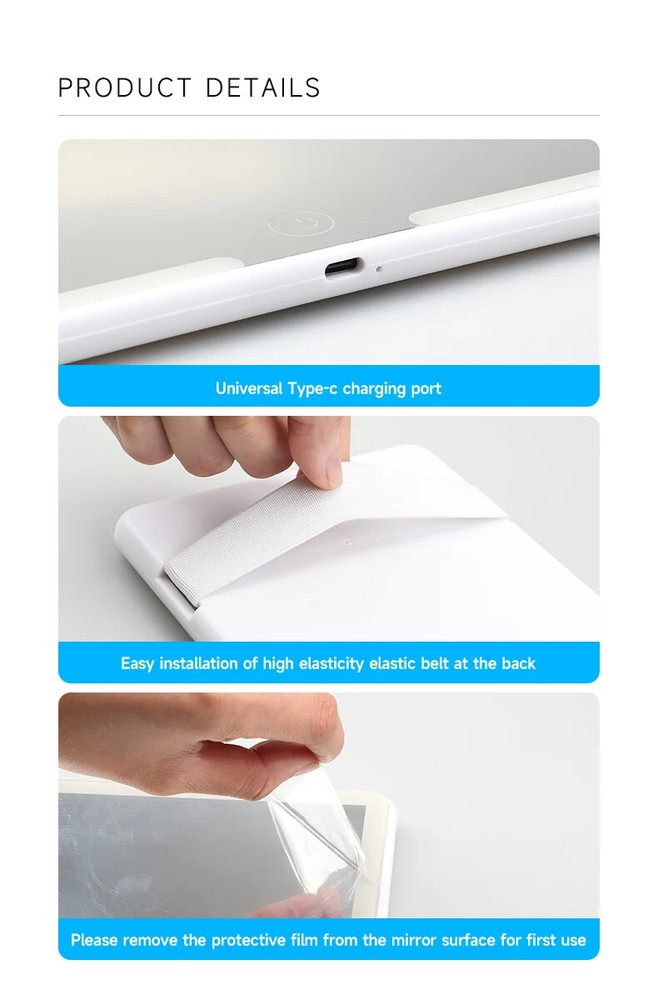Car LEDMakeup Mirror Adjustment Interior RearMirror Dimmable Touchscreen Auto