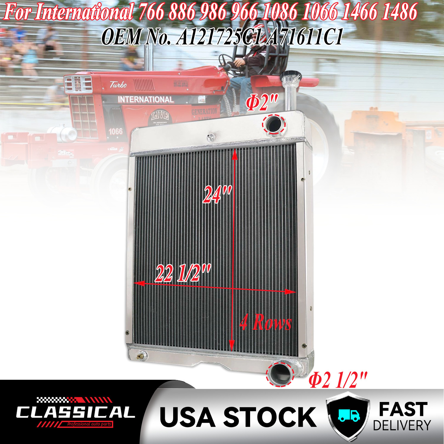 Radiator For International 766 886 986 966 1086 1066 1466 1486 Tractor  A71611C1