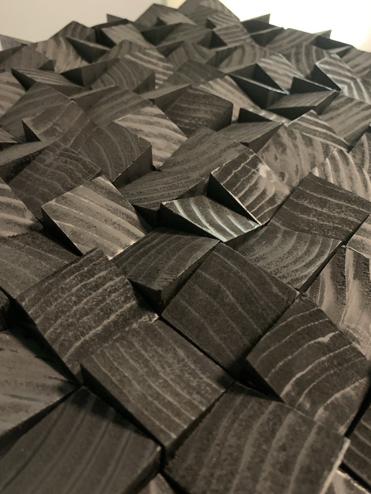 18x18 in. Black Wood Acoustic Sound Diffuser Panel/Wall Art Randomized Pattern