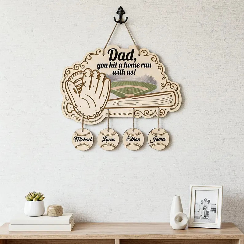 Personalized Baseball Dad Wall Sign with Rope