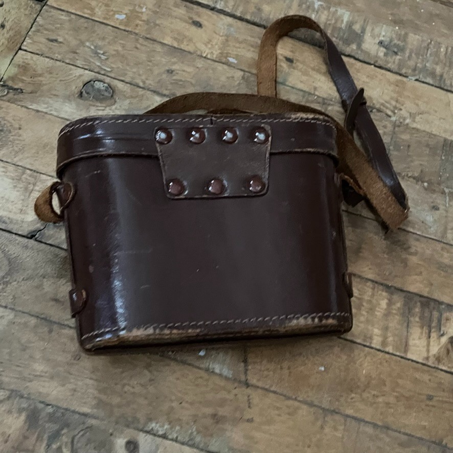 Vintage Brown Leather Binocular Case Red Lining & Leather Strap
