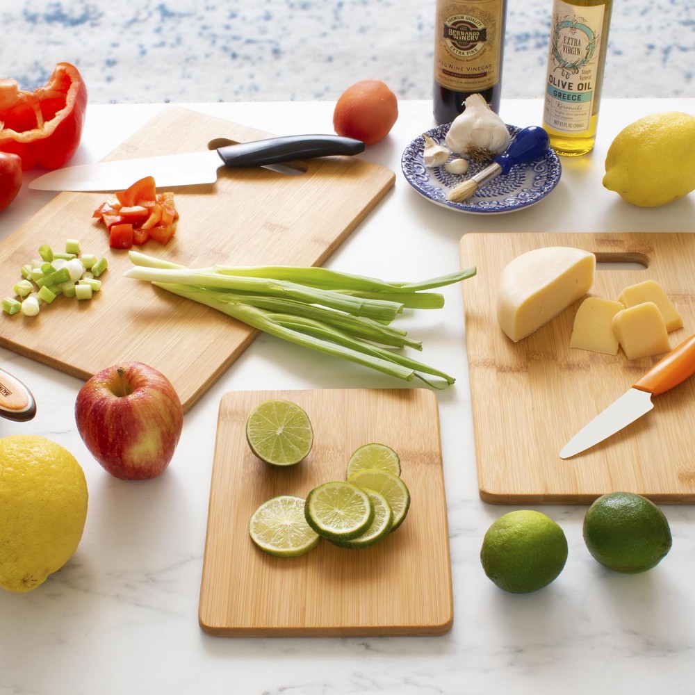 Totally Bamboo Cutting Boards for Kitchen, Set 3 Assorted Sizes, Solid