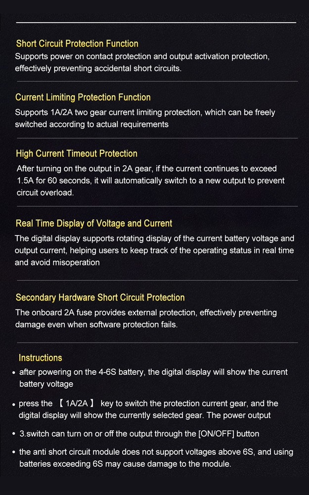 SpeedyBee Anti Short Circuit Module 4-6S 1A/2A Current for RC Flight Stack