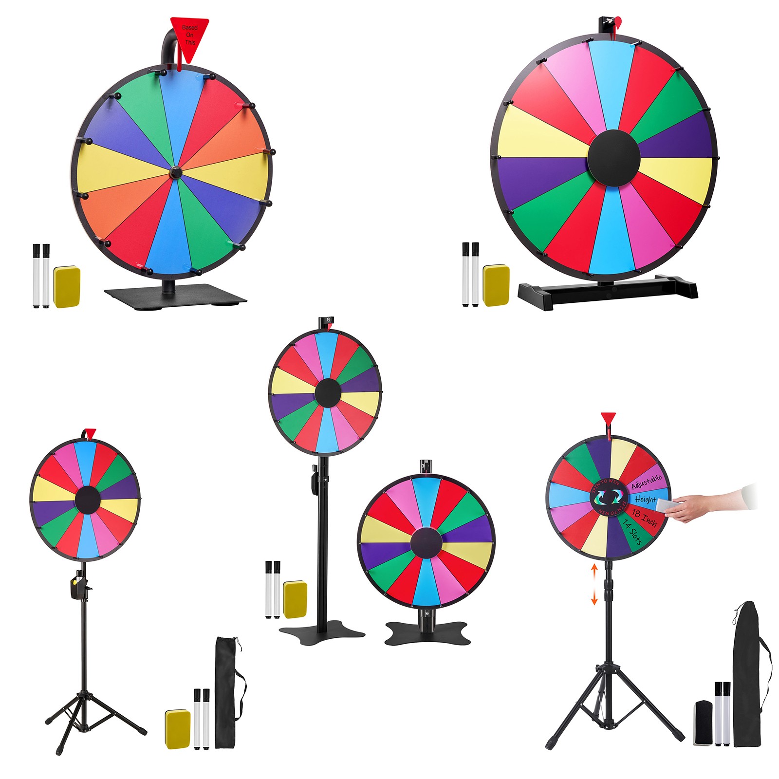 Uimoso 12/18/24/36in Spinning Prize Wheel w/ Adjustable Stand and Multiple Slots