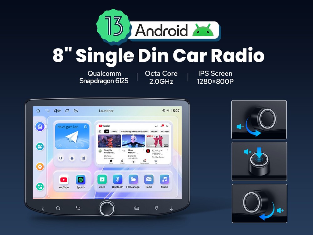 8 Inch Single Din 8+128GB Head Unit Support Backup Camera Wireless Android Auto