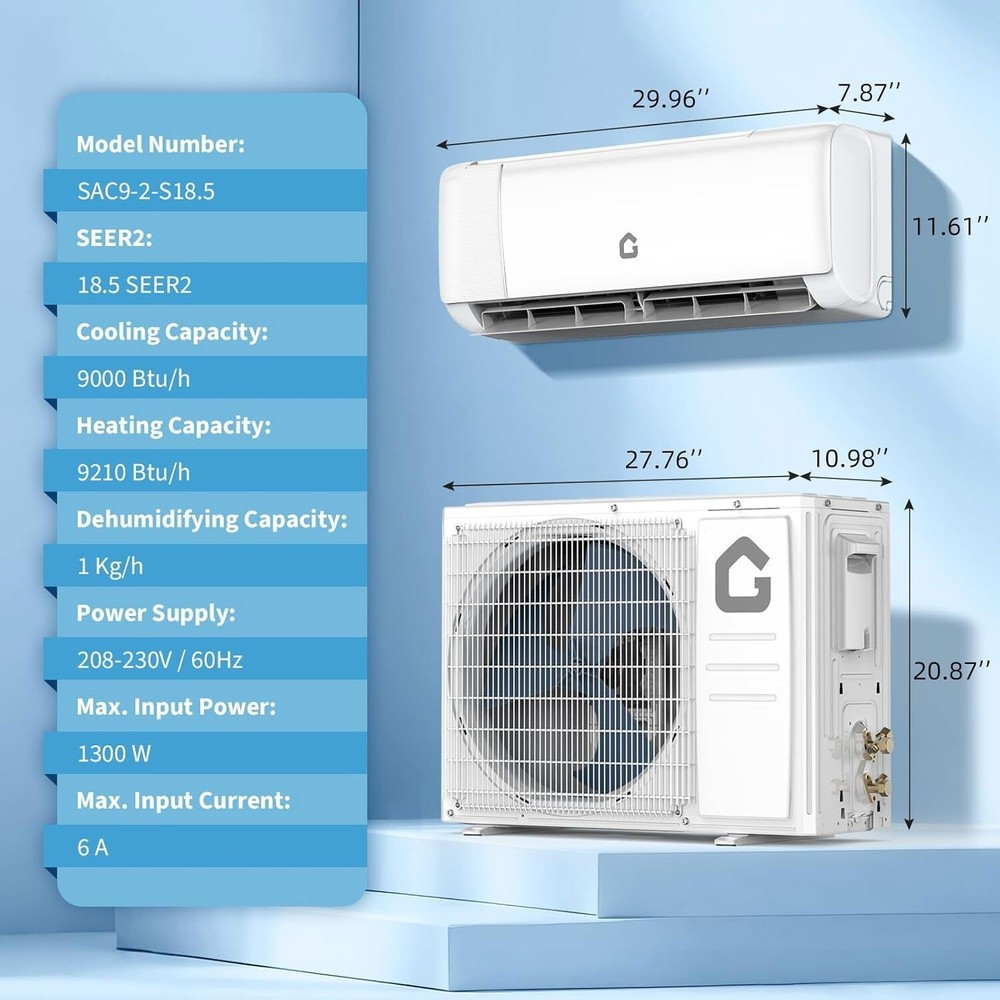 9000 BTU Split Air Conditioner Wall Mounted Cooling And Heating Energy Saving