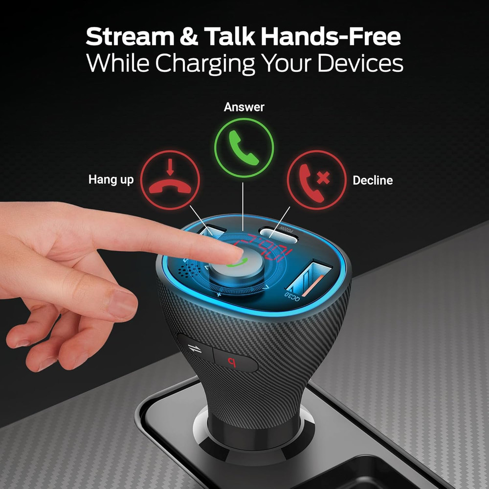 Monster Bluetooth FM Transmitter for Car Cigarette Lighter with 20W QC3.0 USB A