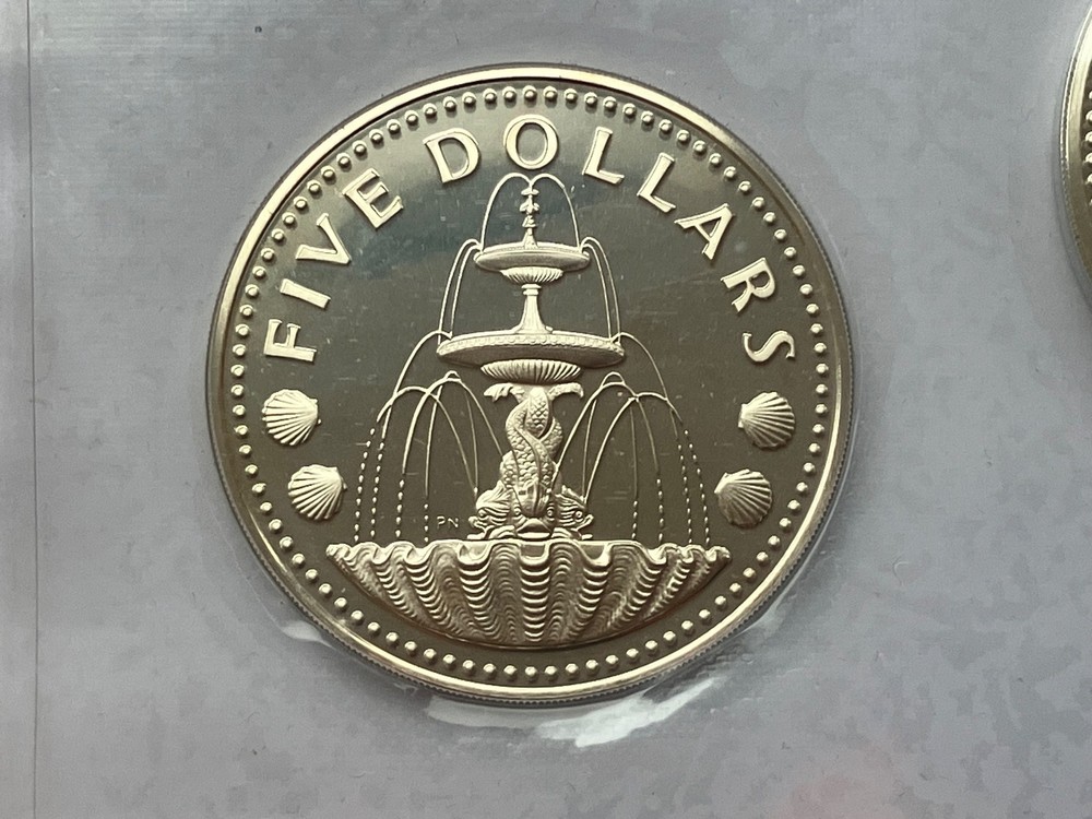 1973 BARBADOS SILVER PROOF $5 Five 5 Dollar Coin