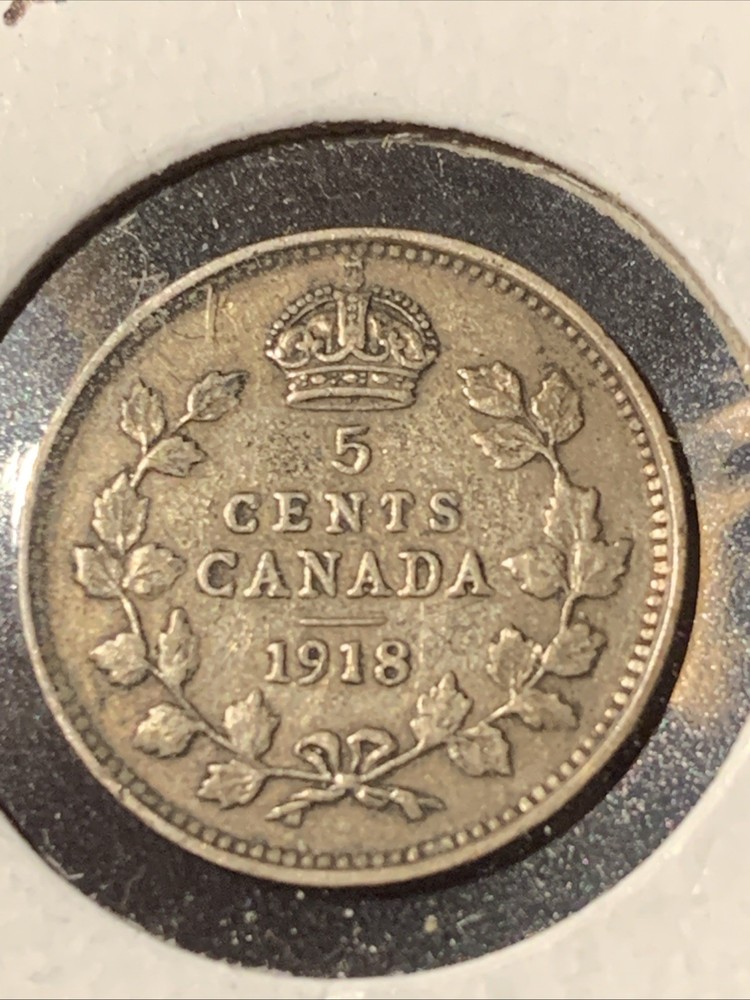 1918 Canada 5 Cents Silver ~ BETTER GRADE ~