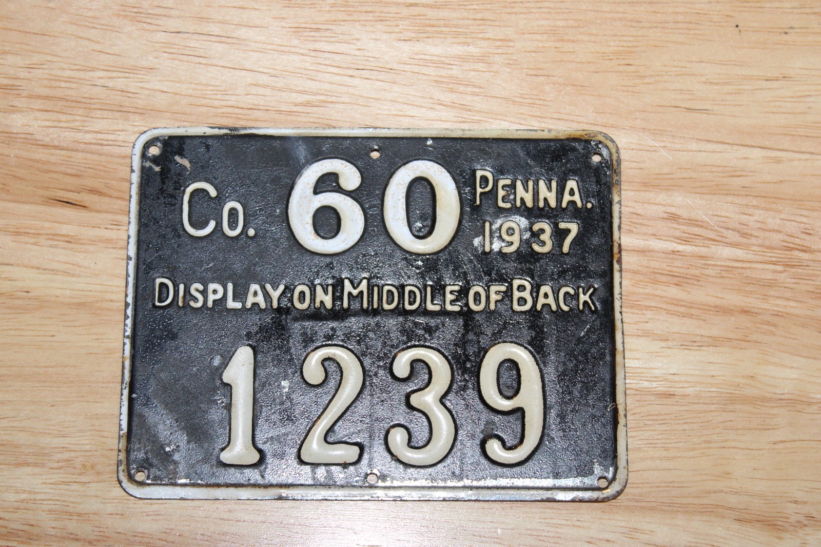 Vintage Metal 1937 Pennsylvania Hunting License County 60