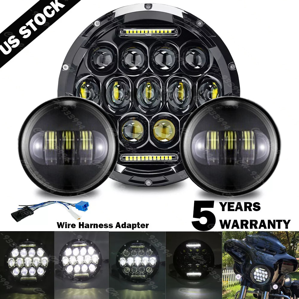 7inch LED Projector Headlight + Passing Lights for Harley Touring Motorcycle