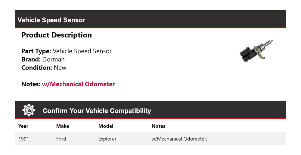For 1991 Ford Explorer Dorman Vehicle Speed Sensor