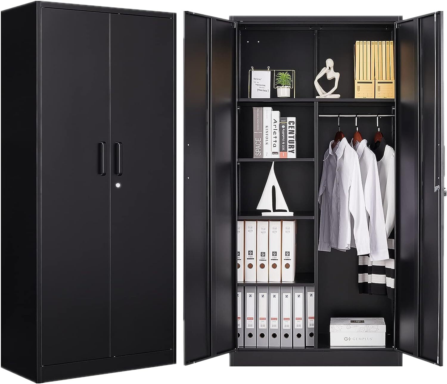 Metal Storage Cabinet Lockable Wardrobe Cabinet with Adjustable Shelves 72 inch