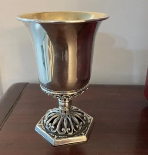 Dabba Sterling Silver Kiddush Cup With Exquisite Silver Coaster