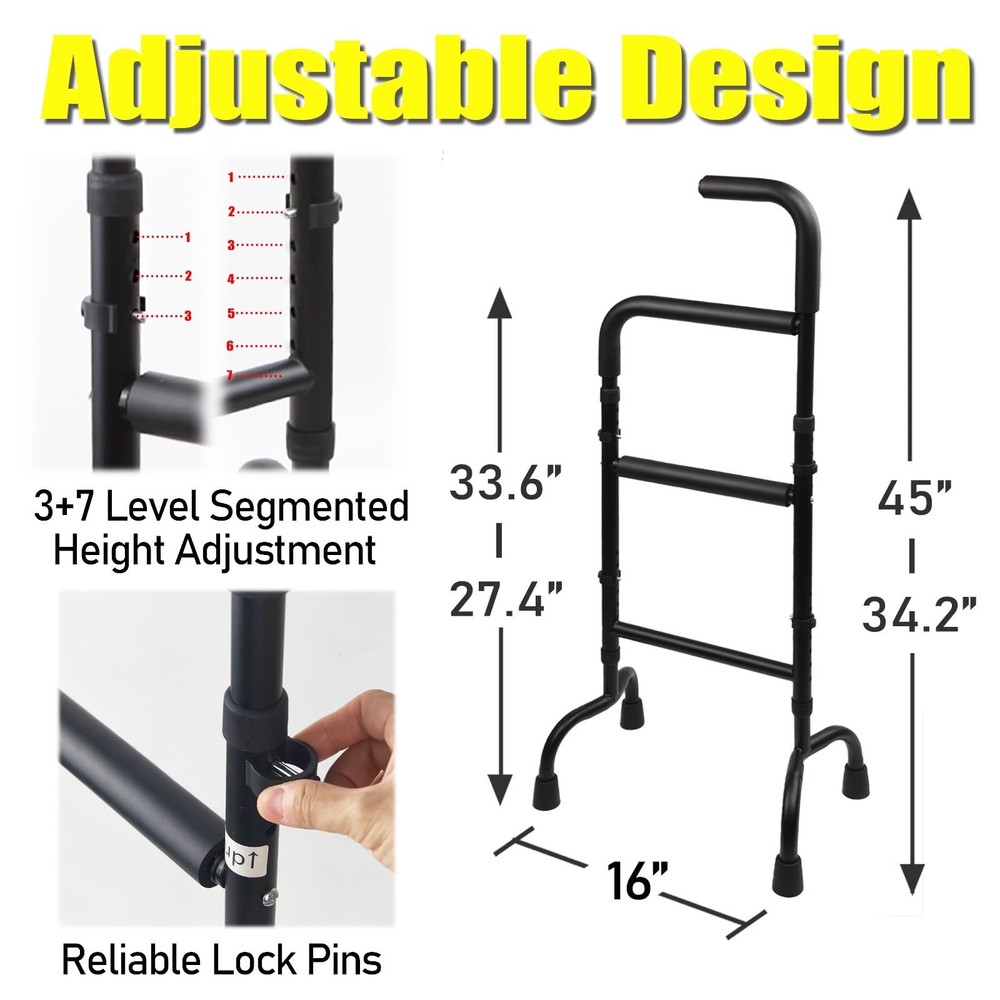 Adjustable Stand Assist for Elderly - 2-in-1 Standing Rail & Walking Cane wit...