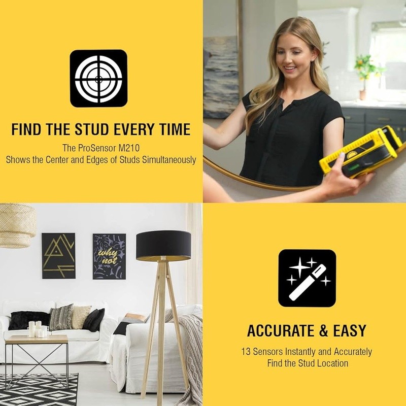 ProSensor M210 Stud Finder 13 Sensors Wall Scanner Live Wire Detection Durable