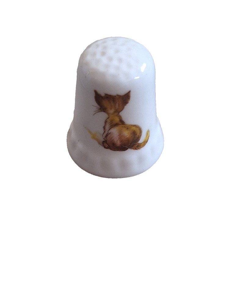 Cat and Bird Thimble, Bone China, 3cm, Vintage