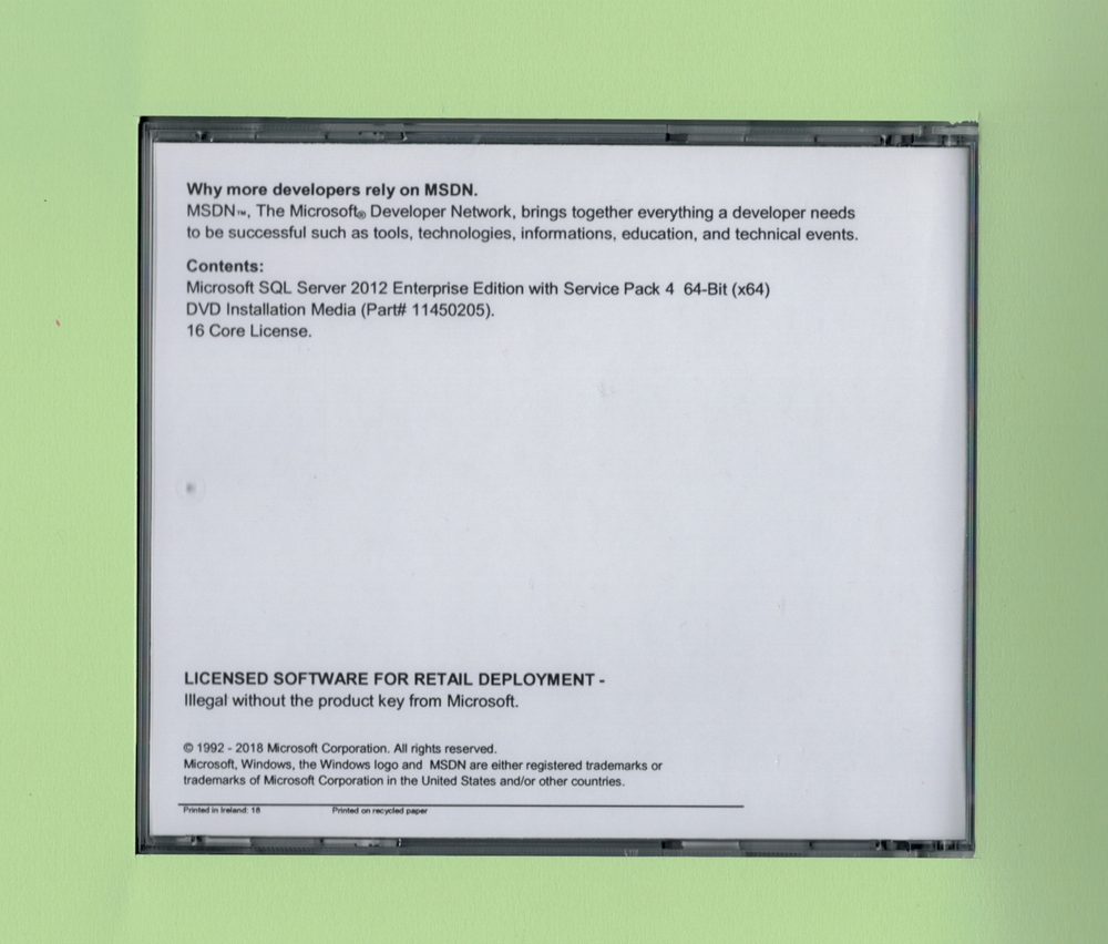 Microsoft SQL Server 2012 Enterprise with 16 Core License, unlimited User CALs