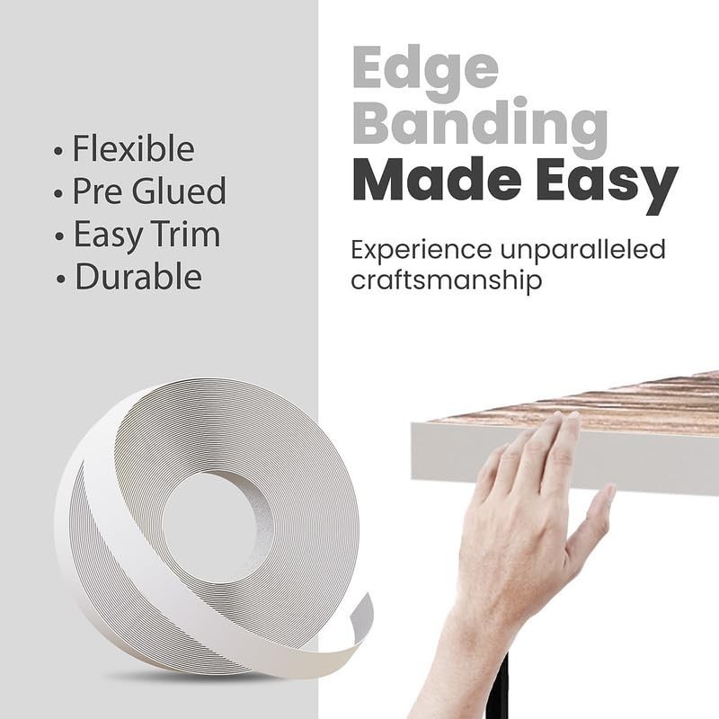 Polyester Melamine Edge Banding White 3/4x50ft Flexible Durable Easy Application