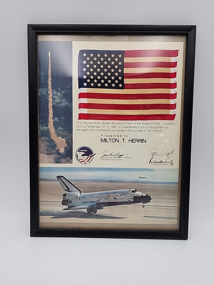 NASA Space Shuttle Columbia STS-2 Flown Flag Second Shuttle Flight 1981