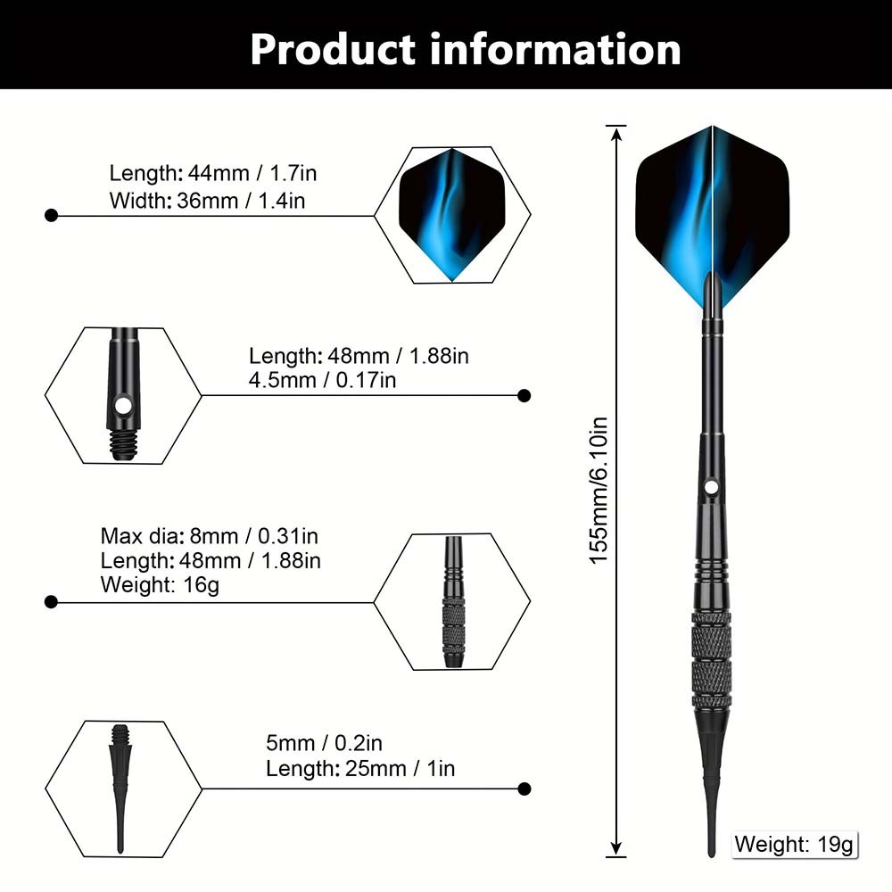 Reliable Functional Stylish Sleek 12-Piece Replaceable Plastic Soft-Tip Dart Set
