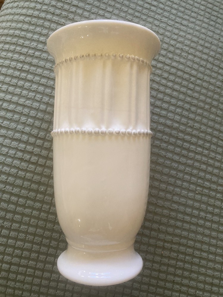 Vintage Beaded/Ribbed White Vase