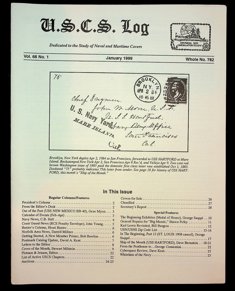 Universal Ship Cancellation Society USCS Log 1999  12 Newsletters Vol 66 No 1-12