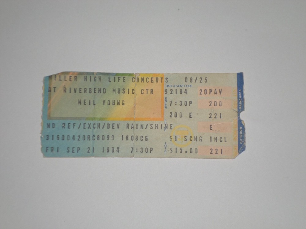Neil Young Concert Ticket-1984-"Cinnamon Girl"-Riverbend-Cincinnati,OH