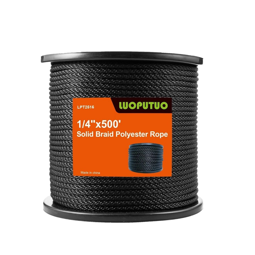 1/4 500ft Black Polyester Solid Braid Rope Outdoors