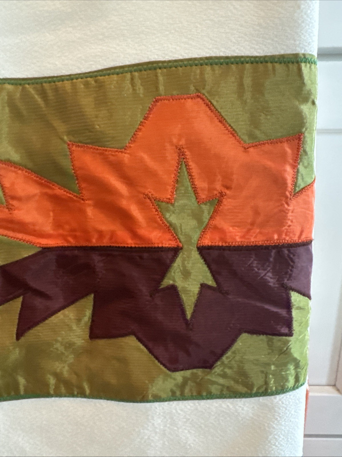 Native American Dance Shawl Knotted Fringe Orange,Brown,Green Ribbon 60x61