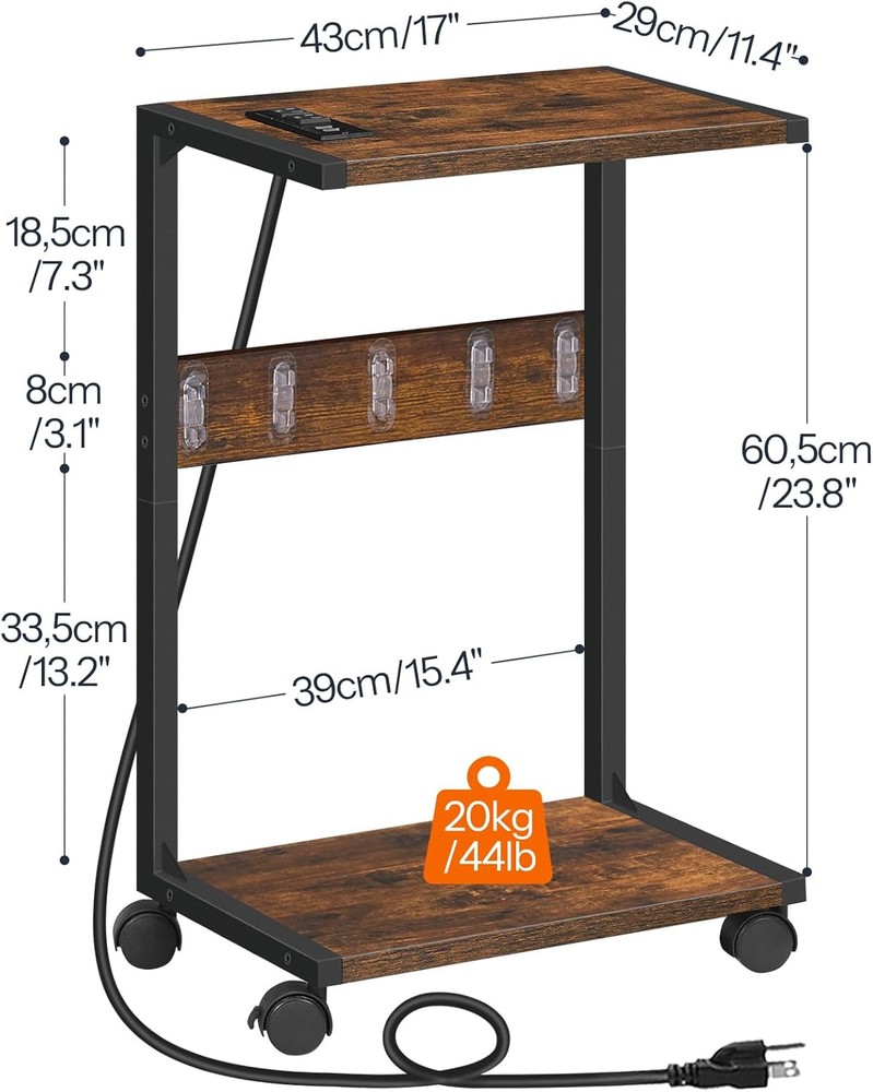 HOOBRO Computer Tower Stand, PC Stand with Charging Rustic Brown, Black