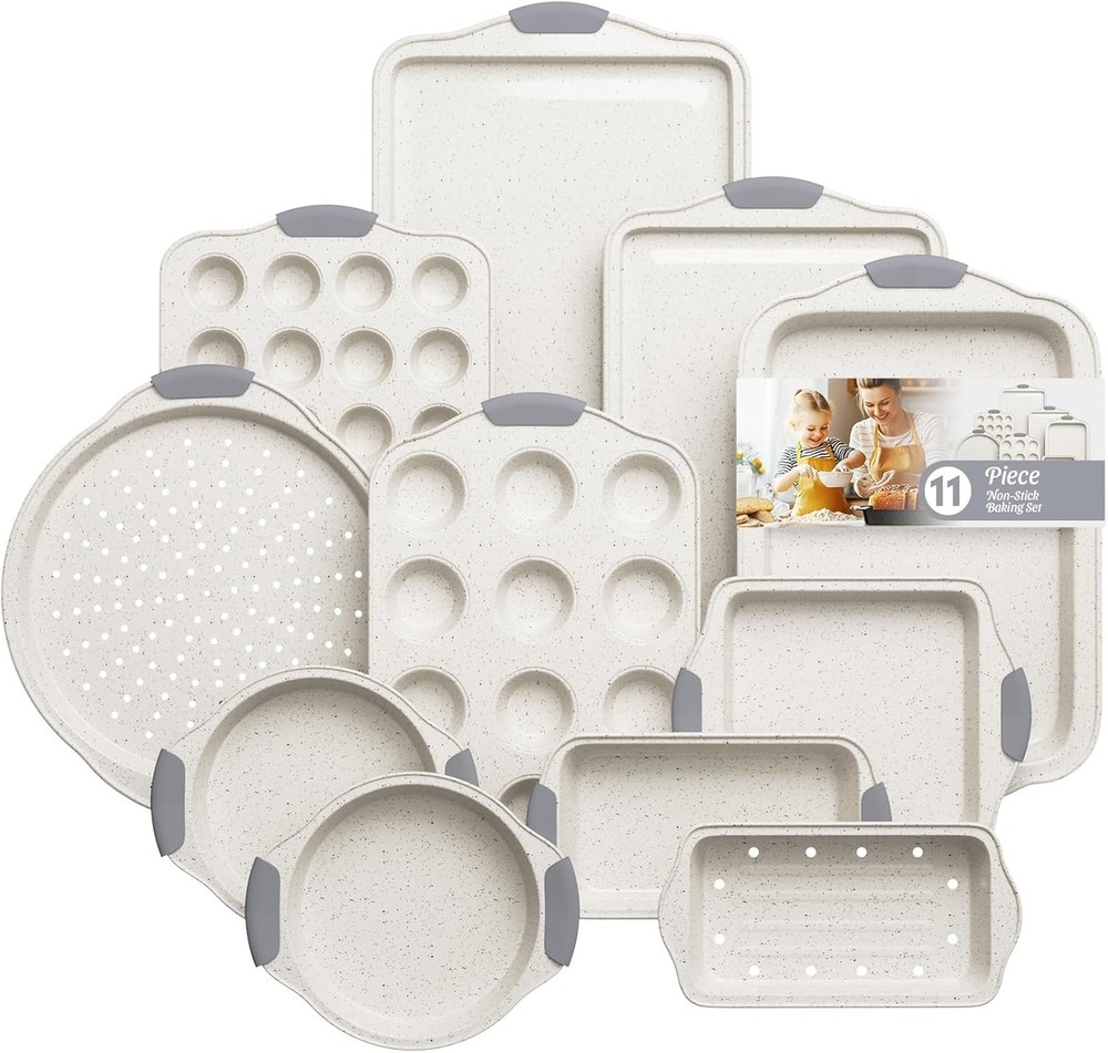 11-Piece Nonstick Baking Pans Set, Stackable Non Toxic Bakeware Sets with Coo...