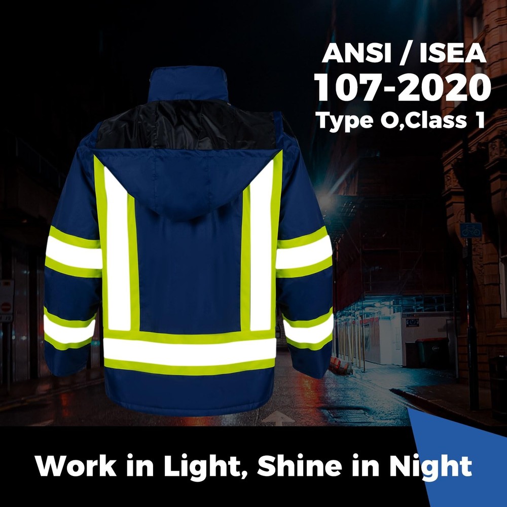 High Visibility Safety Jacket for Men Hi Vis Reflective Construction Work Jac...