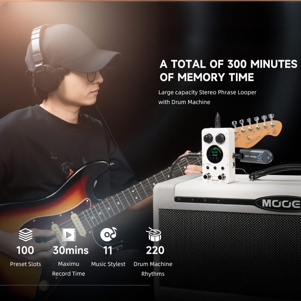 Loop Guitar Pedal Drum Machine Effect Pedal Auto Record 300 Mins w/Touch Screen
