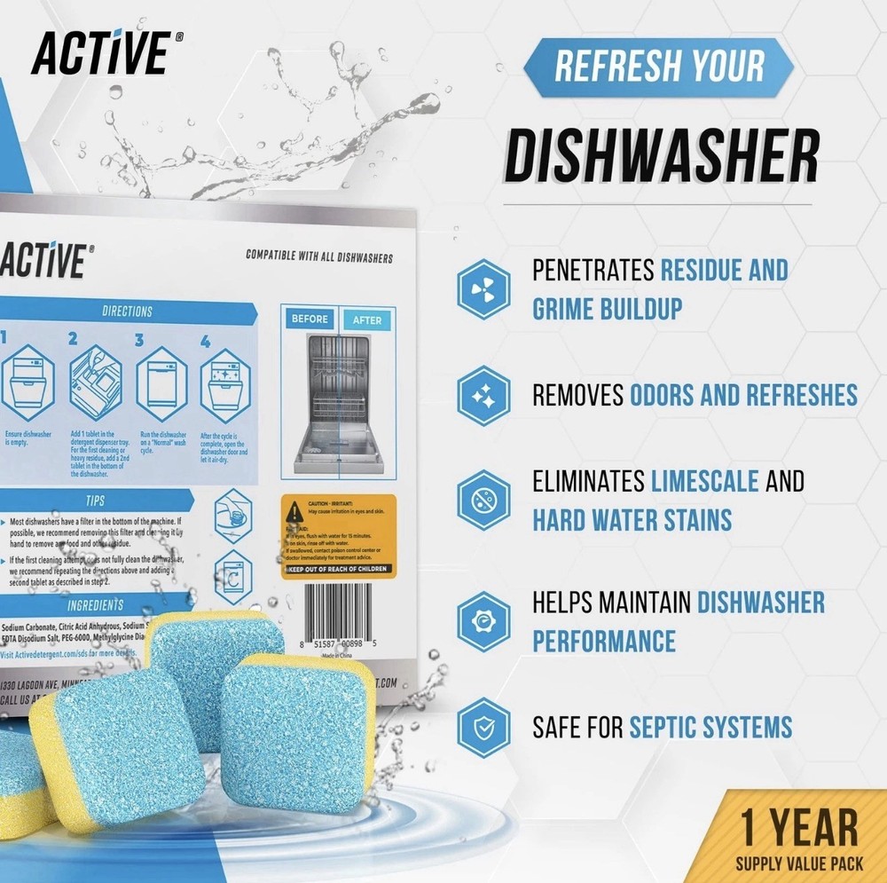 Washing Machine And Dishwasher Cleaning Tablets Bundle Includes 12 Month Supply