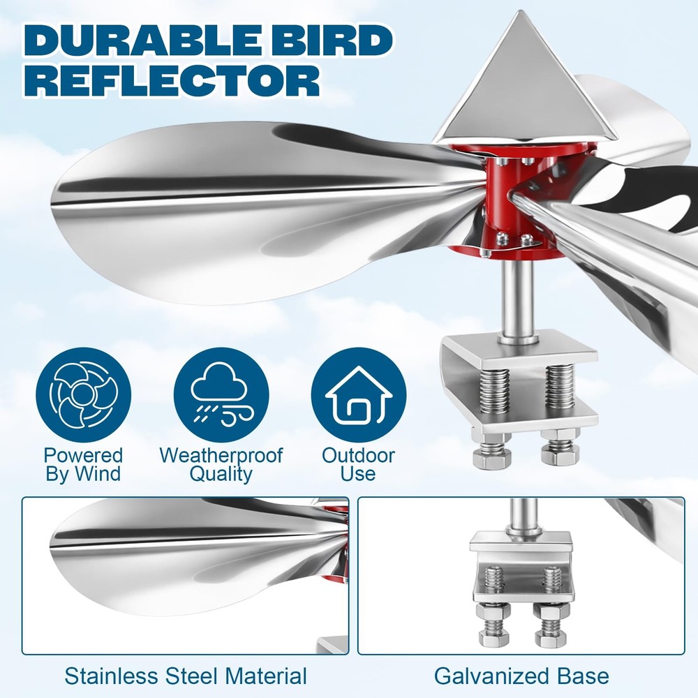 4 Pack Reflective Spinning Bird Deterrent with Clamp Mount Windmill Shape Bir...